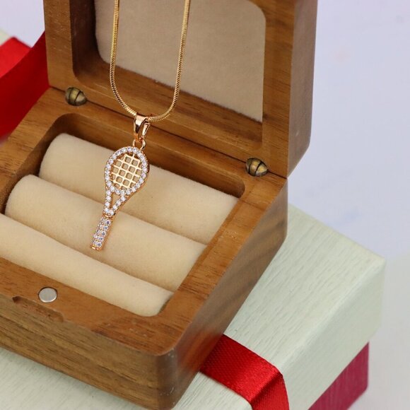 "Sparkling Rose Gold Tennis Racket Pendant, XPPT1313 - Picture 10 of 12